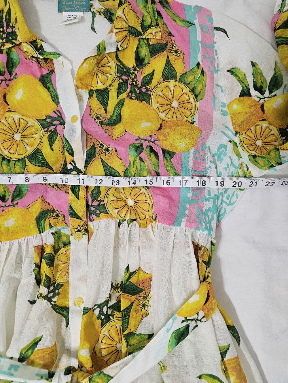 Amira Santorini Lemon Grove Tiered Mini Dress One Size 100% Cotton Mediterranean - Picture 7 of 8